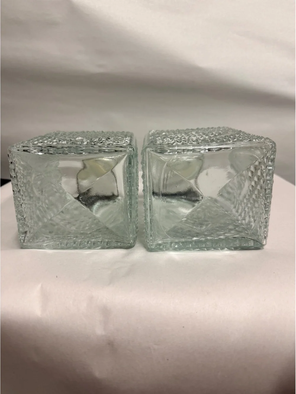 Vintage MCM Cut Glass Decanter Set with Scotch and Bourbon Tags